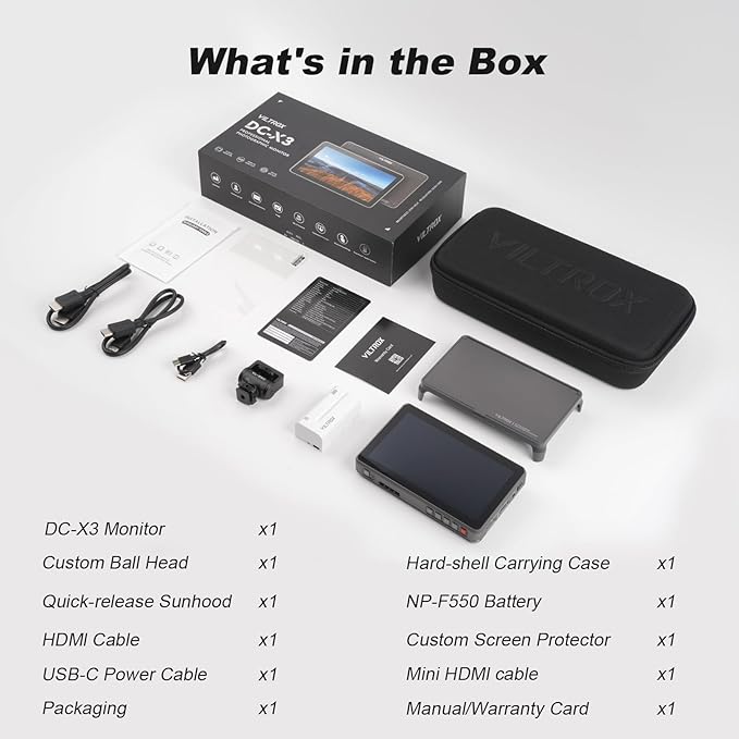 VILTROX DC-X3 6" Camera Field Monitors DCX3 for DSLR Touchscreen External Monitor 4k 2000nits X3 Monitor for Sony Canon Nikon 3D LUT 1920x1080 IPS with Sunshield 2200 MAh Battery