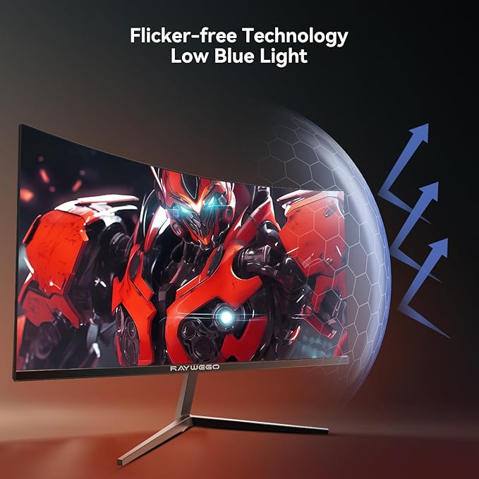 24 inch Curved Gaming Monitor 180Hz 1ms,FHD 1920×1080P,4000:1 Contrast Ratio,with FreeSync & Eye-Care Technology, Support DP, HDMI,USB,3.5mm Port for Gaming Home Office,Wall Mount Install