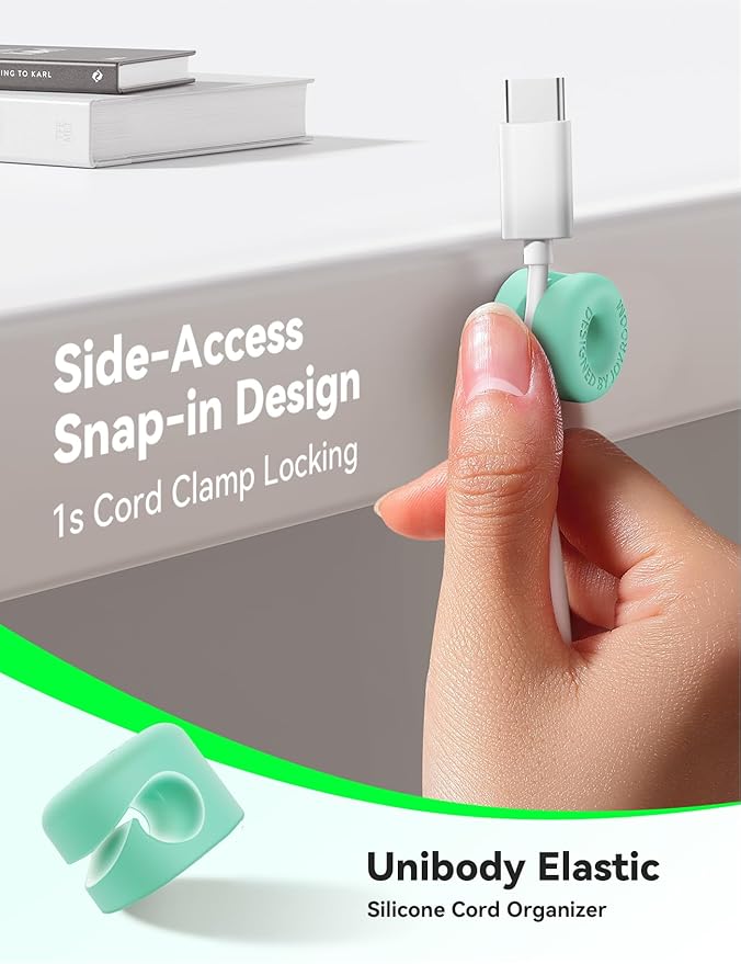 8Pack Cord Organizer JOYROOM Cable Clips [1s Side-Snap Lock] Silicone Cord Holder Cable Management, Adhesive Cord Clips Phone Charger Wire Keeper, Office Workspaces Desk Organization Home Accessories
