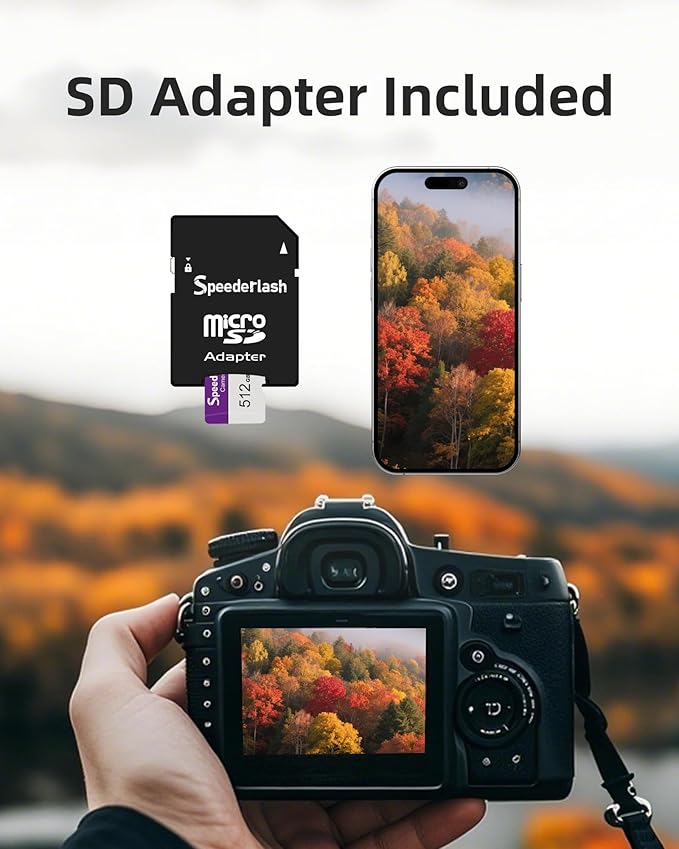 Micro SDXC Memory Card 256GB 2 Pack, Speederlash Camera Plus TF Card with Adapter, Up to 100MB/s Read Speed, 4K UHD&5K Video Support, U1 V30 A1 Rated, Waterproof, for Security Camera, Dashcam, Drones