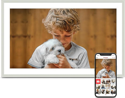 Frameo 15.6 Inch Digital Picture Frame - Large WiFi Electronic Photo Frame with 32GB Storage, 1920x1080 FHD IPS Touch Screen, Wall-Mountable & Tabletop Display, for Women & Mom, Grey