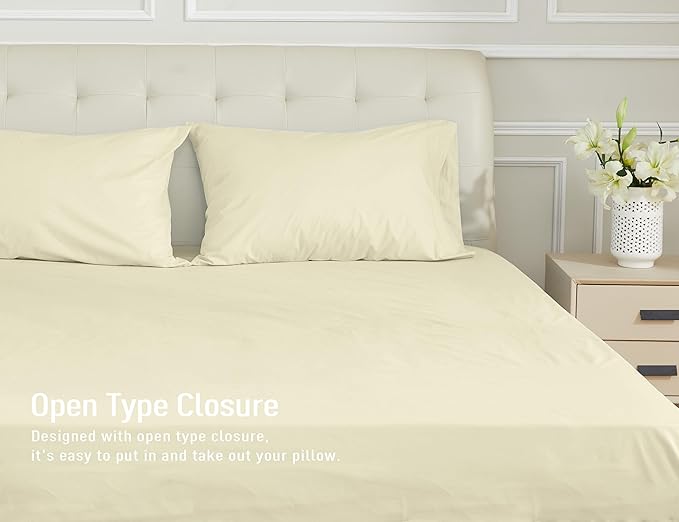 Sunflower King Pillowcases Set of 2, 100% Cotton King Size Pillow Cases 2, 20×40 inches Light Beige, Soft and Breathable