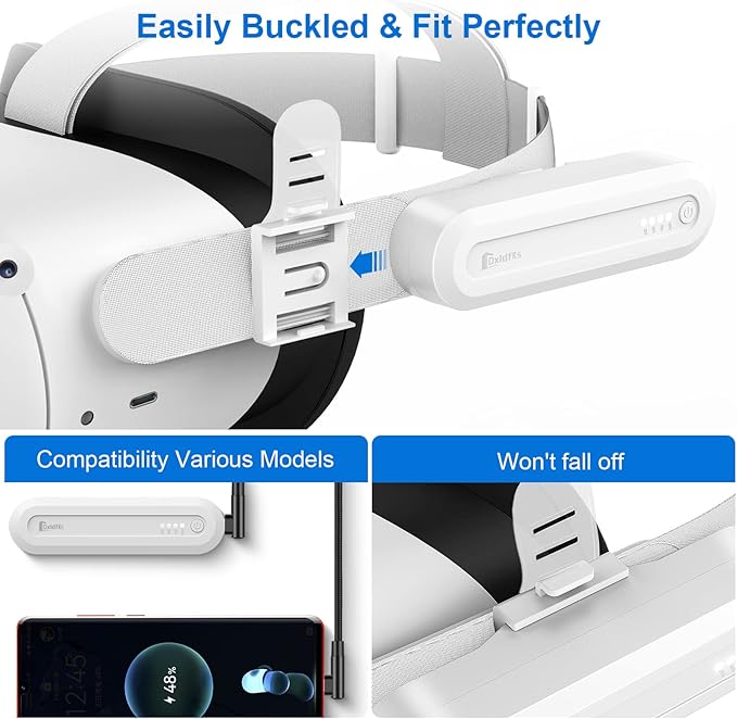 Battery Pack for Meta Quest 3S & 3 & 2, 5000mAh Extended 2-3H Playtime Small Lightweight Portable Rechargeable Accessories, Pack of 1