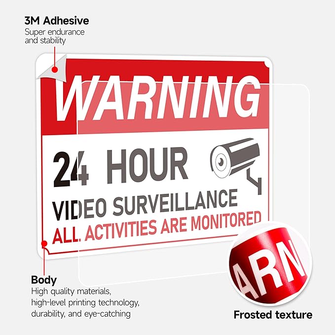 4PCS Video Surveillance Sign/All Activities Are Monitored, Waterproof Durable Security Camera Sign Sticker, Warning Signs for Home, Business, Property