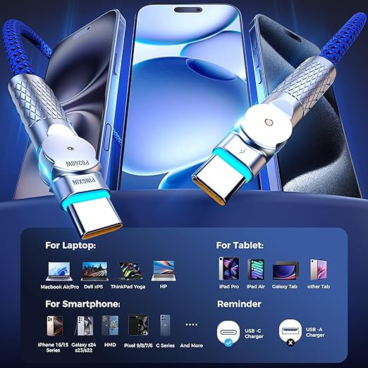 USB C to USB C Cable 10FT 240W, 180°Rotating USB C Cable Braided Type C Charger Cable Fast Charge for iPhone 17/16Pro 17/16Plus 17/16ProMax,MacBook Air,iPad Pro,Pixel,Samsung Galaxy S23/S24Ultra-Blue