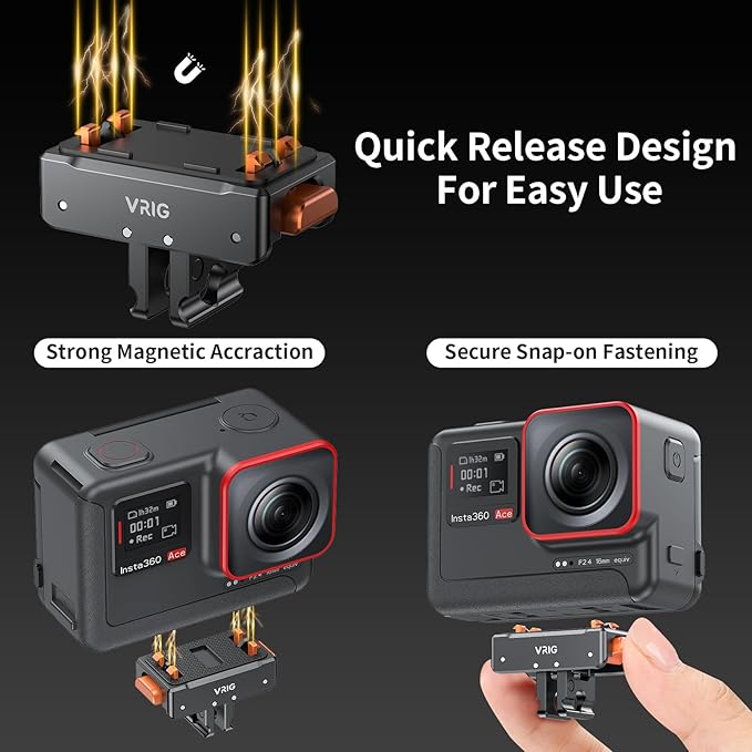 VRIG Magnetic Quick Release Mount for Insta360 X5/ ACE/ACE PRO/ACE PRO2, Magnetic Mount Metal Connection with 1/4" Screw Adapter for Insta360 X4/X3/ONE RS 360 Degree Version/ONE RS Twin/ONE X2