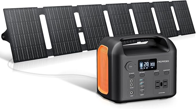 Portable Power Station with 55W Solar Panel, 299Wh LiFePO4 Backup Battery 300W Pure Sine Wave AC (600W Peak) Car Outlets PD 60W QC3.0 Solar Generator Power Bank for Camping, Emergency, CPAP