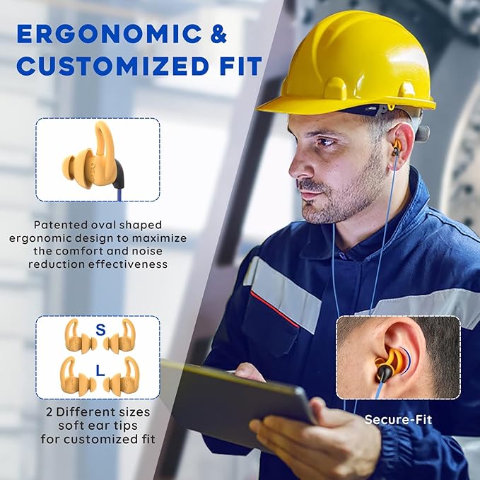 MIPEACE Ear Plug Headphones for Work, Custom-fit Work Earbuds Earphones-Safety Headphones for Construction Industrial