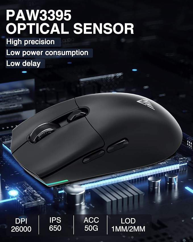 Wireless Gaming Mouse, 26,000 DPI,58g Ultra-Lightweight Tri Mode Type-C Wired/BT/2.4GHz Wireless Mouse,Programmable Buttons,Compatible with PC/Mac/Laptop,Black