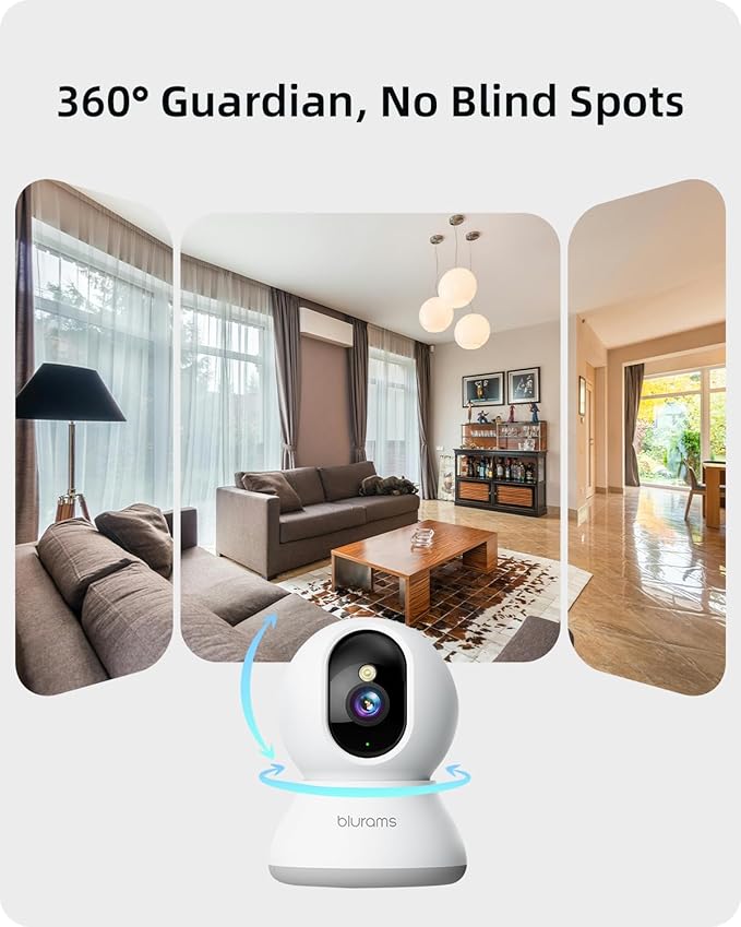 blurams Indoor Camera 2K, Cameras for Home Security 5G&2.4GHz, 360° Pet Camera w/Motion Tracking, Phone App, 2-Way Audio, IR Night Vision, Siren, Works with Alexa & Google Assistant