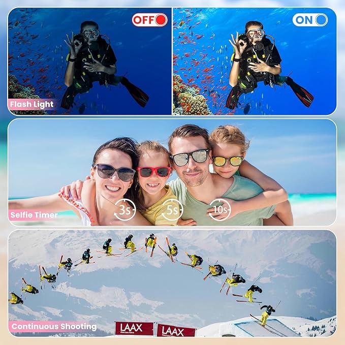 4K Digital Camera Waterproof, Point and Shoot Cameras for Photography, 10FT Underwater Camera with Dual Screens,18X Digital Zoom, 32GB TF Card, Selfie Cameras for Teens Beginners Girls Boys Kids(Pink)