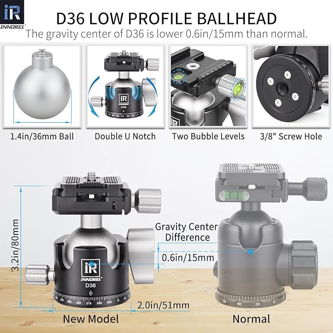 Carbon Fiber Tripod Monopod INNOREL KT254C Professional Portable Compact Travel Tripod for DSLR Camera Stand Support 1.01in/25.6mm Tube Load 33lb/15kg with D36 Low Gravity Center Panoramic Ballhead