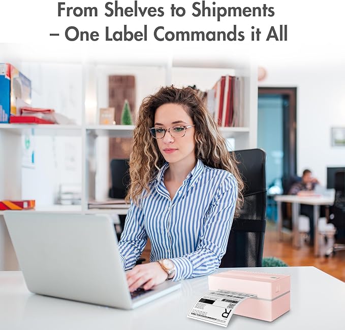 Bluetooth Thermal Shipping Label Printer: 4x6 Wireless Mini Clear Label Maker with Waterproof Tape for Small Business - Widely Used for USPS UPS Ebay Amazon Shopify Etsy, Pink