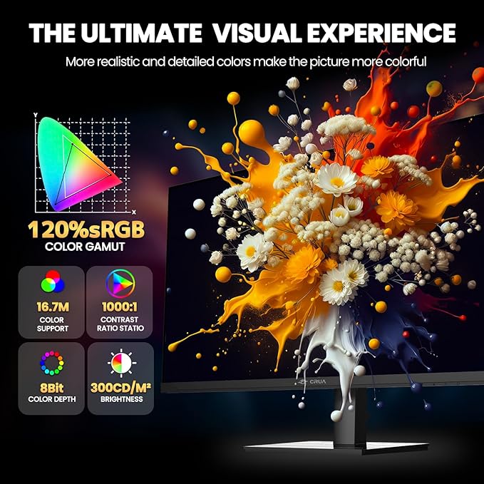 CRUA 27'' Gaming Monitor 360HZ 2k 1440P 120%sRGB IPS Computer Display Screen, Height/Pivot/Swivel/Tilt Adjustable Vertical Monitor Support FreeSync,Built in Speaker, PIP&PBP, DP1.4&HDMI2.1, Wall Mount