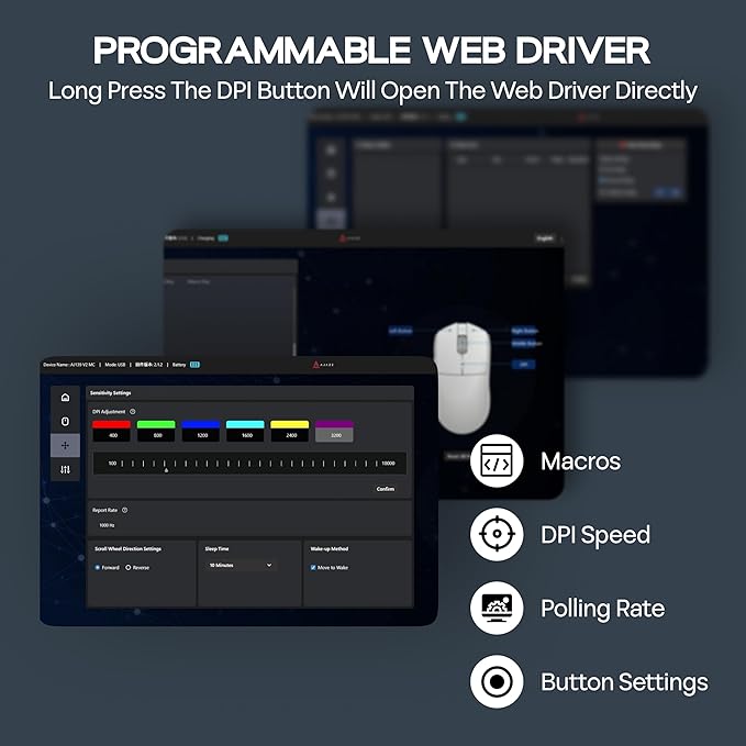 AJAZZ AJ139 V2 MC Gaming Mouse with Charging Base, Adjustable 12,000 DPI, PAW3311 Sensor, 3 Modes Wireless Mouse, 500mAh Battery, 1000 Polling Rate, 66g Lightweight, Win/Mac (Black)