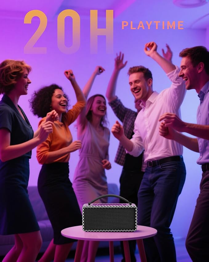 DINDIN Portable Bluetooth Speaker: 80W (Peak), 20H Playtime, Loud Wireless Wood Speakers with Bass, AUX and USB Input, Subwoofer, TWS Pairing, Vintage Speaker for Outdoor, Home, Office (White+Black)