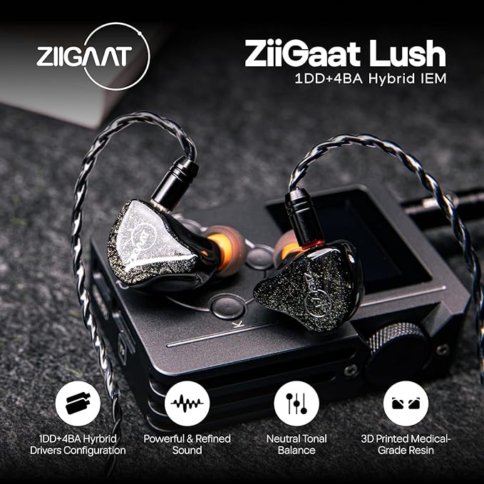 Linsoul ZiiGaat Lush in Ear Monitor, 1DD+4BA Hybrid Earphone IEM, Studio Monitor Tunning Wired Earbuds with Detachable Cable for Professional Music Engineers Audiophiles (Silver)