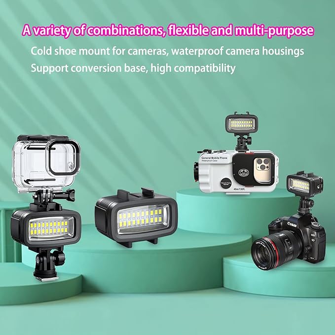 Diving Video Light Waterproof 131FT/40M with Hot Shoe Adapter 3 Color Filters Led Camera Fill Lights Underwater Photography Lighting for Gopro Nikon Sony Canon Fujifilm(SL-100)