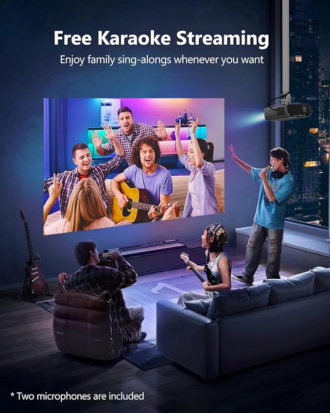 4K Projector Auto Focus HDR WiFi 6, Smart Daylight Projector 4K High Lumen 1800 ANSI LED 1080P Ultra HD Ceiling Home Theater Karaoke Movie Gaming Indoor Outdoor with Bluetooth HDMI USB Ethernet Apps