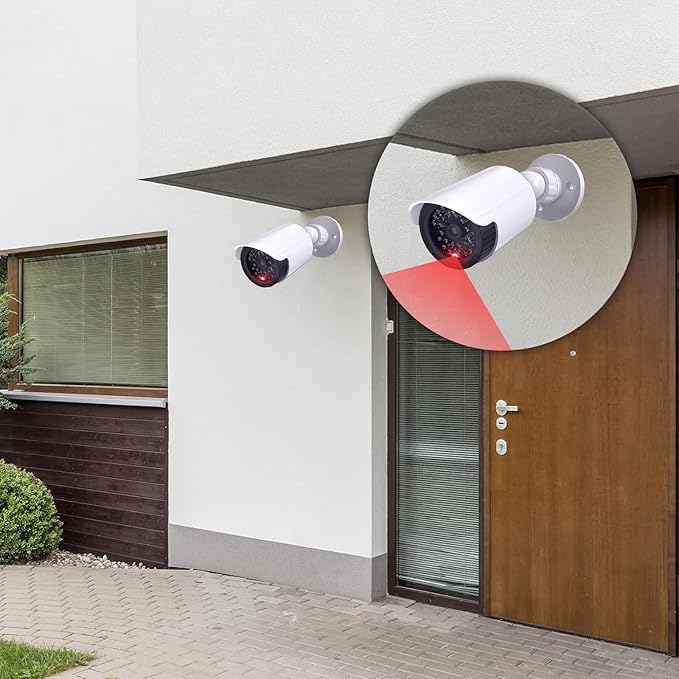 WALI Dummy Fake Simulated Surveillance Security CCTV Dome Camera Indoor Outdoor with One LED Light, Warning Security Alert Sticker Decal (TC-W8), 8 Packs, White