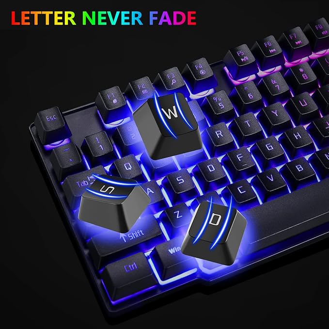 RGB Gaming Keyboard and Colorful Mouse Combo,USB Wired LED Backlight,Letter Glow,Mechanical Feeling for Laptop PC Computer Game and Work