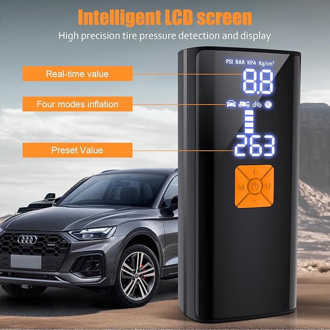 Tire Inflator Portable Air Compressor,150PSI Cordless Electric Air Pump for Car,Motorcycle,Bike Tires,Basketball & Sports Balls,with LED Light,Digital Pressure Gauge