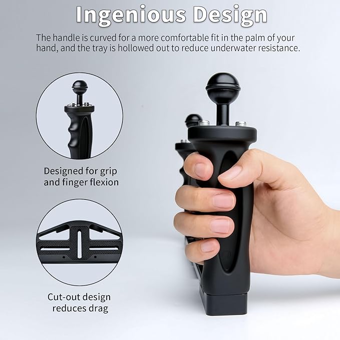 Dual Handle Underwater Camera Tray, Aluminum Alloy Video Stabilizer Bracket with 2 Joint Arms for Camera Housing and Video Light