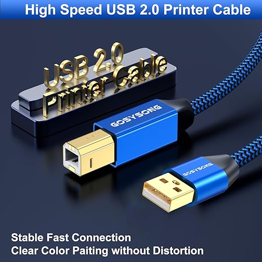 USB 2.0 Printer Cable 3ft, High Speed USB A to USB B Printer Cord Compatible with Printers, Scanners,Keyboard (Blue)