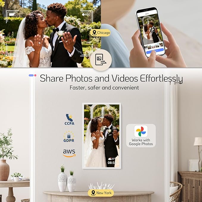 NexFoto 32 Inch Touchscreen Large Digital Picture Frame 64GB, FHD WiFi Digital Photo Frame, Add Photos from Google Photos, Easy to Share Videos, Gifts for Wedding, Housewarming, Birthday, White