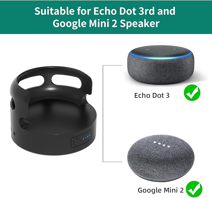 Echo Dot 3 Battery Base, Portable Dot 3rd Gen Mini 2 Battery Base, 5200 mAh 8 Hours Work Time, Black（Not Include Speaker）