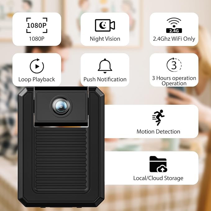 Mini Indoor Wireless WiFi Camera Small Home Security Cameras Tiny Body Small Outdoor Camara Nanny Cam Pet Dog House Security Camaras micro Door Room Cam Clear Night Vision and Motion Detection Monitor