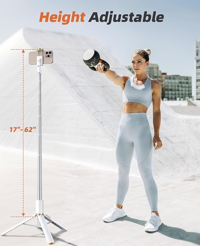 62" Phone Tripod & Selfie Stick, Tripod for iPhone with Remote, All-in-1 Cell Phone Stand, Portable, Lightweight Extendable for Selfies Video Recording Vlog, Compatible with iPhone Android - White