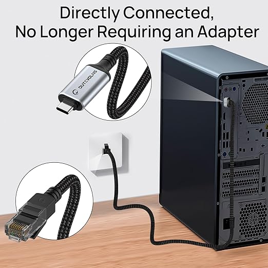 USB C to Ethernet Cable 10FT, Type C to RJ45 Nylon Cord, Gigabit Directly Connected, Compatible for MacBook Pro, iPad Pro, Smartphone, Laptop, PC