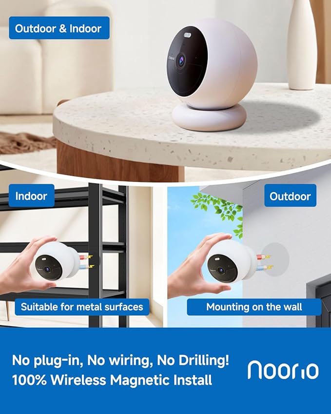 Noorio Security Cameras Wireless Outdoor Magnetic, 1080P Battery Powered Indoor Cameras for Home Security, Smart Motion Detection Outdoor Pet Dog Camera, Free Local Storage MagCam, 2.4G WiFi, B200S