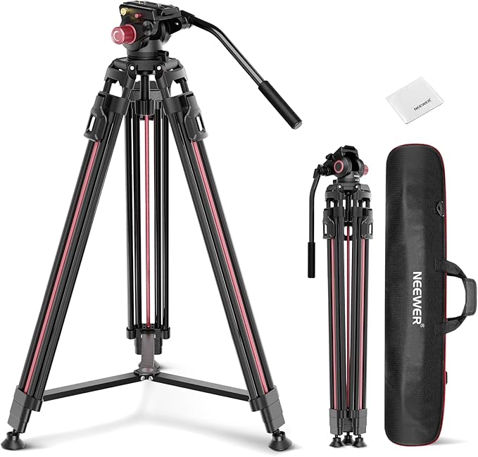 NEEWER LL38 79"/2m Video Camera Tripod with Fluid Head & Cleaning Cloth, Metal Heavy Duty Tripod Stand with One Step Quick Release Plate Compatible with Canon Nikon Sony Camcorder, Max Load 17.6lb