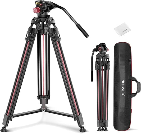 NEEWER LL38 79"/2m Video Camera Tripod with Fluid Head & Cleaning Cloth, Metal Heavy Duty Tripod Stand with One Step Quick Release Plate Compatible with Canon Nikon Sony Camcorder, Max Load 17.6lb