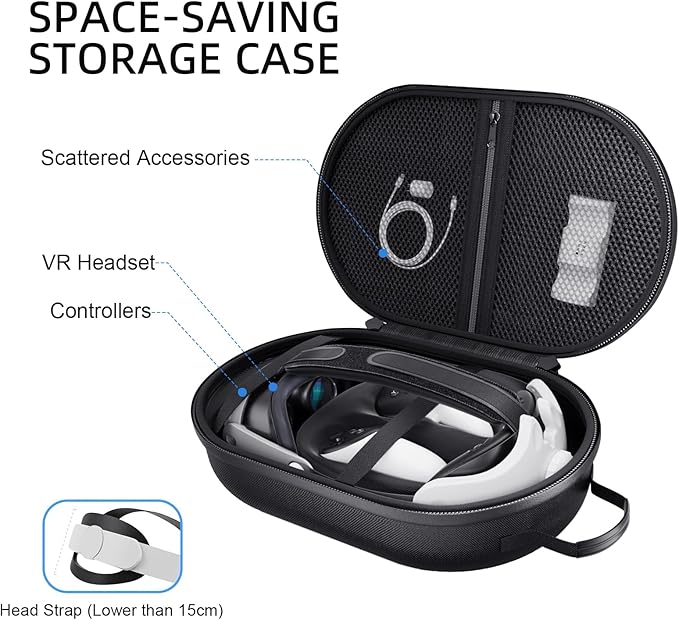 APEXINNO Large Carrying Case for Meta Quest 3, Quest 3S, Oculus Quest 2, and Apple Vision Pro – Hard Travel & Storage Bag Fits VR Headset with Elite Strap and Accessories