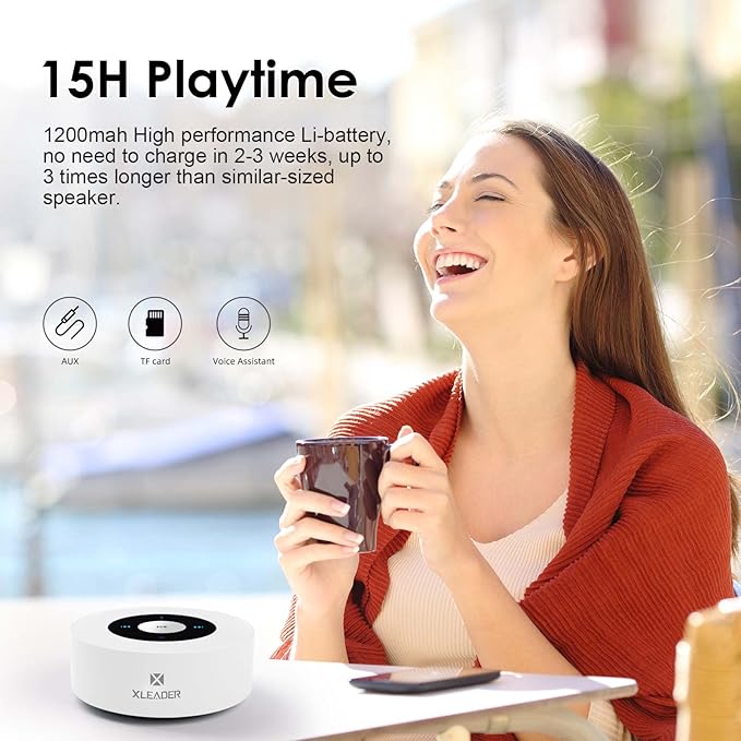 XLEADER SoundAngel A8 Bluetooth Speaker, White, 15h Music Playtime, Waterproof Case, 3.5mm Audio Cable, Micro USB Charging Cable