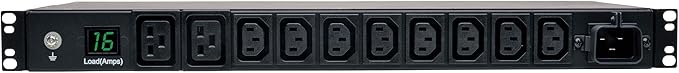 Tripp Lite Metered PDU, 3.8kW Single-Phase, 200/220/230/240V, 10 Outlets (8 C13, 2 C19) IEC-309 16A Blue, 8ft Cord, 1U Rack-Mount Power, TAA (PDUMH16HV)