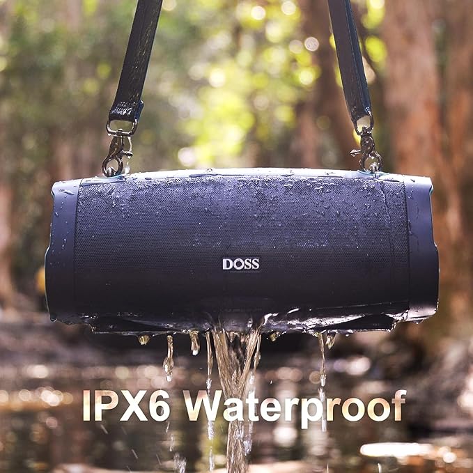 DOSS Extreme Boom Pro D100 Bluetooth Speaker with 140W Peak, 70W Bold Sound, Extra Bass, 24H Playtime, Beat-Sync Lights, Built-in Power Bank, IPX6 Waterproof, Portable Strap for Outdoor, Camping-Black