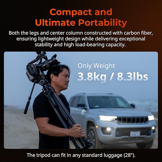 SmallRig x Potato Jet Tribex Hydraulic Carbon Fiber Tripod, Fast Extend Camera Video Tripod with 4-Step Counterbalance Fluid Head, Step-Less Damping on Pan/Tilt, Load 13.2lbs for DSLR(Standard Series)