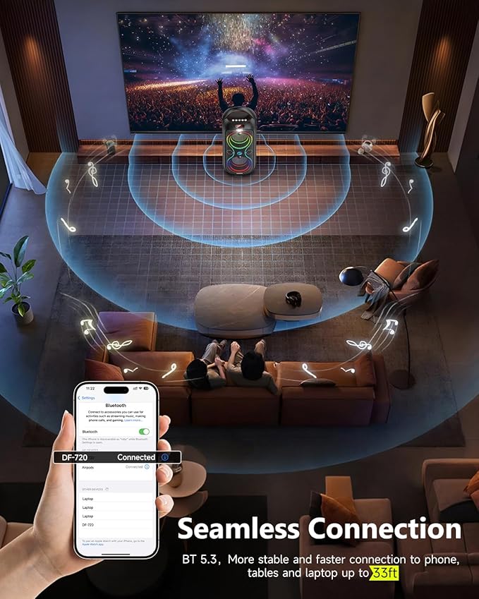 Portable Bluetooth Speaker 120dB Loud Sound, Wireless Big Party Speakers with RGB LED Lights, Dual 4" Speakers, FM Radio, USB, TF Card, AUX, Mic Input, TWS Pairing for Outdoor & Camping, Rechargeable