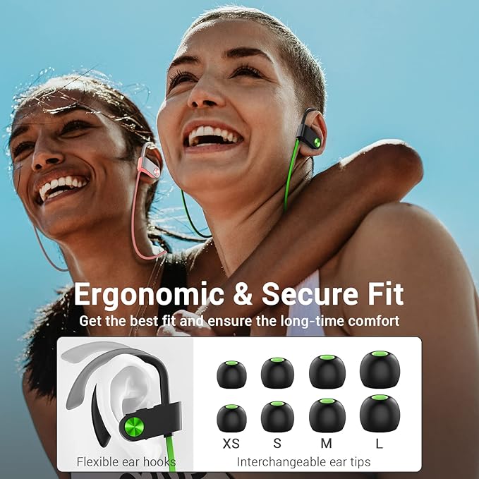 Bluetooth Headphones, Bluetooth 5.3 IPX7 Waterproof Wireless Sports Earbuds for Workout Gym, 16 Hrs Playtime Running Headphones with Noise Cancelling Mic, HiFi Bass Stereo in-Ear Earphones