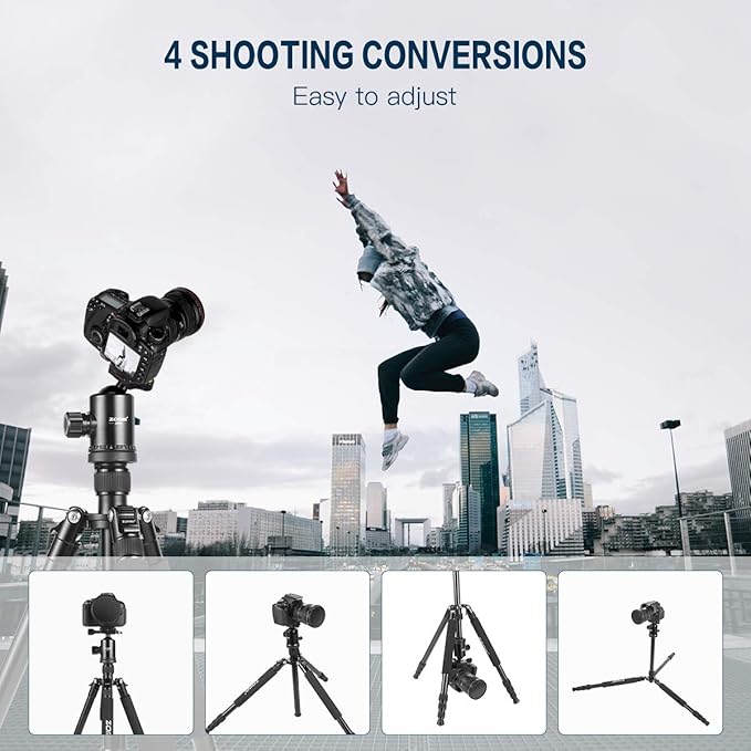 ZOMEI Tripod,Camera Tripod,Lightweight Camera Travel Z818 Tripod Aluminium Alloy Monopod with 360 Panorama Ball Head Quick Release Plate Ball for DSLR Canon Sony Nikon Cameras(Black)