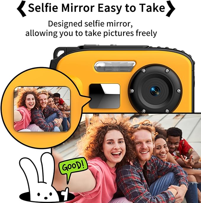 Underwater Camera with 64GB Card,48MP HD Bare-Body 11FT Waterproof Camera for Snorkeling Compact Floatable Digital Camera 2 Batteries and Tripod Come Together (Yellow)