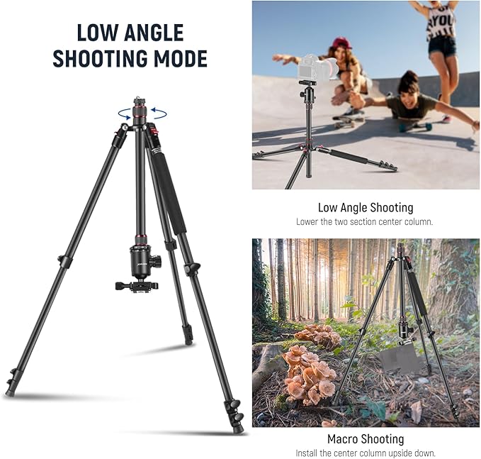 NEEWER 77” Camera Tripod Monopod with Phone Holder, Portable Travel Tripod with Remote, 360° Ball Head, 2 Axis Center Column, Arca QR Plate and Bag, Aluminum DSLR Tripod 34lb Max Load, TP77