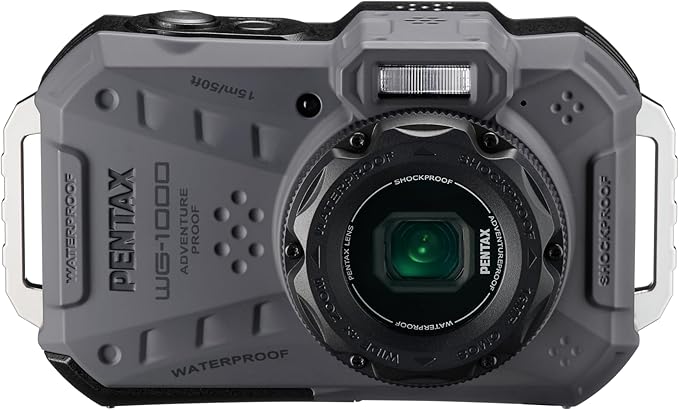 PENTAX WG-1000 Gray Waterproof Digital Compact Camera, Designed for Casual Outdoor and Underwater Photography, Waterproof to a Depth of 15 Meters, for up to one Hour of Continuous Operation