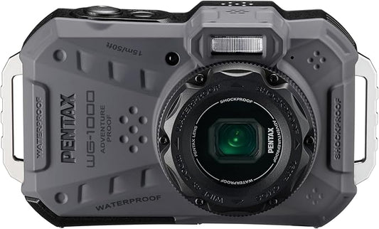 PENTAX WG-1000 Gray Waterproof Digital Compact Camera, Designed for Casual Outdoor and Underwater Photography, Waterproof to a Depth of 15 Meters, for up to one Hour of Continuous Operation