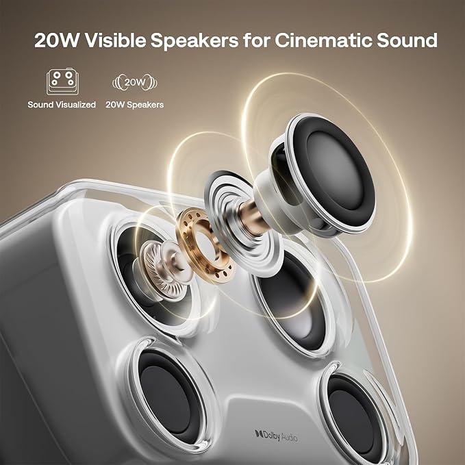 Aurzen BOOM mini Google TV 4K Supported Smart Portable Projector with WiFi and Bluetooth, Outdoor & Home Movie Projector with 20W Speakers DoIby Audio, Real-Time Focus, 500 ANSI Lumens, Grey