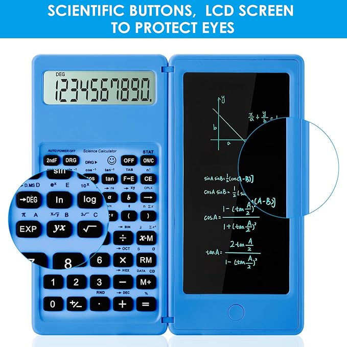 Scientific Calculators for Students, Blue Math Calculator with Notepad,10-Digit Large Screen, Classroom Must Haves for Middle High School Supplies & College （Blue）
